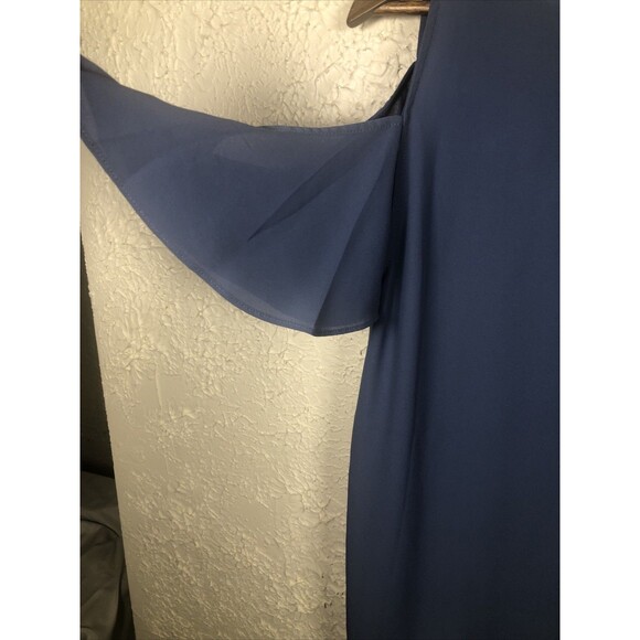 Emma & Olivia Women Medium Blue cold shoulder BOHO flowy peasant top - Picture 6 of 7